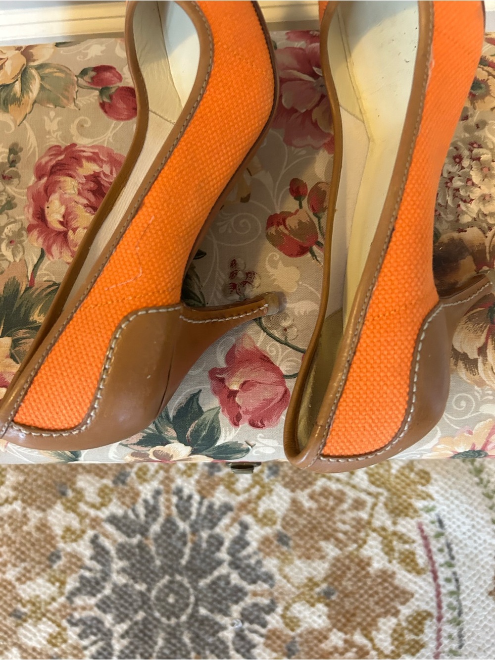 Prada Orange and Tan Pointed-Toe Pumps Vintage - Picture 8 of 10